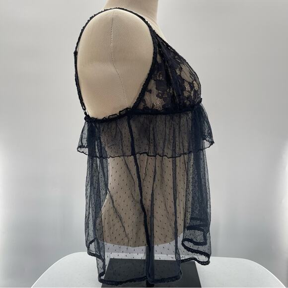 Anthropologie Lace Babydoll Sheer Mesh Tiered Black Slip Top Teddy Size Large - Picture 3 of 9